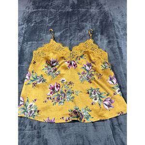 Abercrombie Fitch‎ Women Tank Cami Yellow Floral Lace Trim Top Size Small